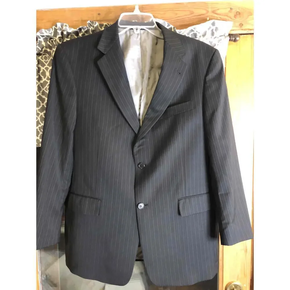 Hart Schaffner Marx Gray Pinstripe Mens Blazer 41R Notched Lapel 2 Button